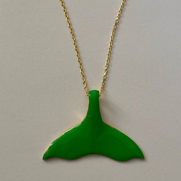 Jewelry - 🧜‍♀️Mermaid tail 925 silver necklace hand made green enamel 18k gold plated